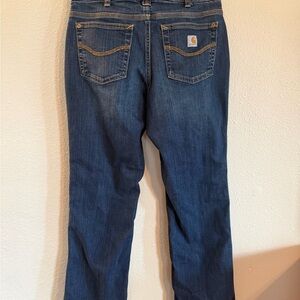 Carhartt Women's Straight-Leg Work Jeans in Medium Blue Wash